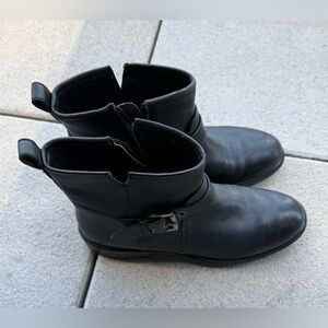 GEOX Black Leather Ankle Biker Boots with Buckle Detail Size 41